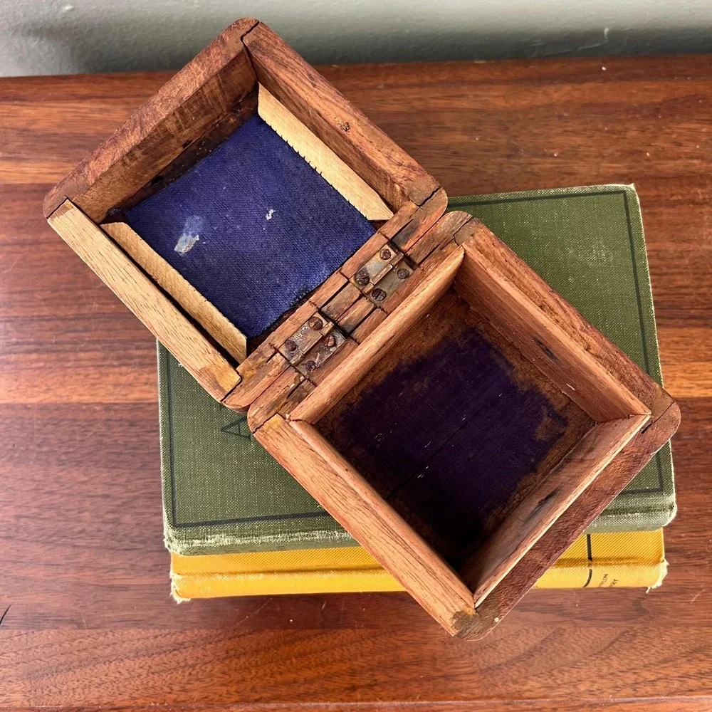 Vintage Hand Carved Wood Jewelry Box With  Inlay Floral Trinket Box Cottage Boho